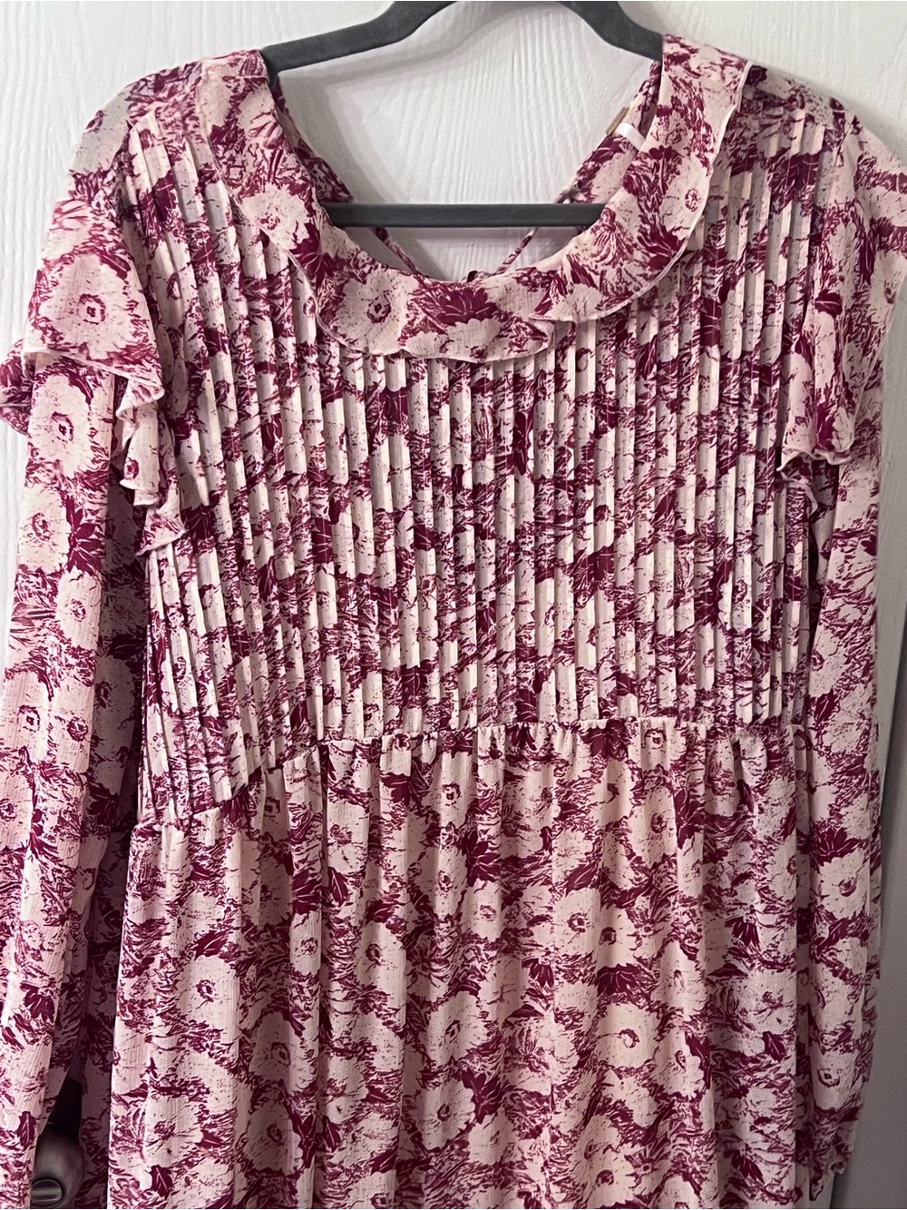 Free People Floral Pleated Long-Sleeve Dress - Pink & Cream